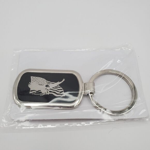 Eagle Key Chain Silver Tone Black and White 3.25" New - Picture 1 of 3